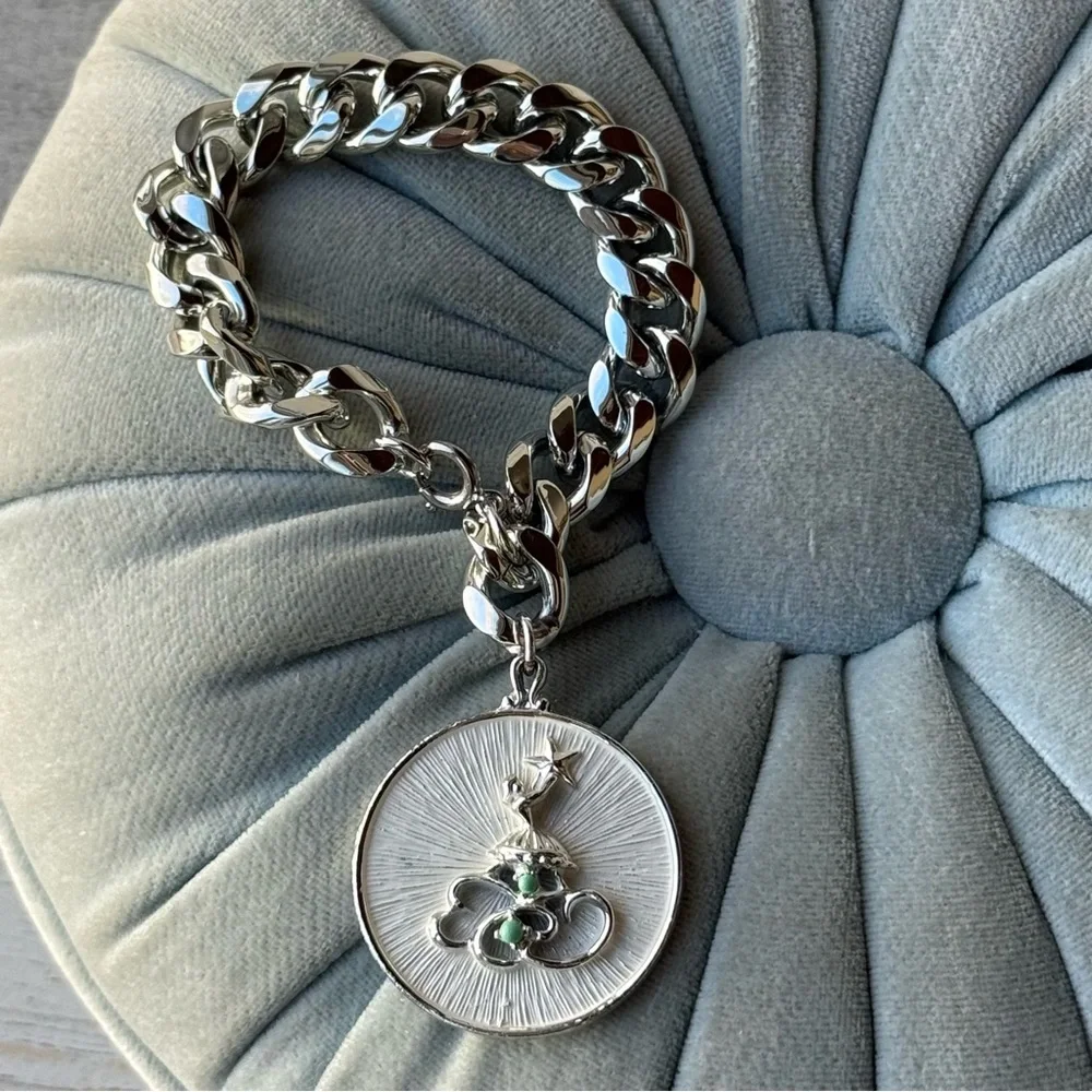 Vintage Mid-Century Silvertone Chunky Link Charm Bracelet 7.25